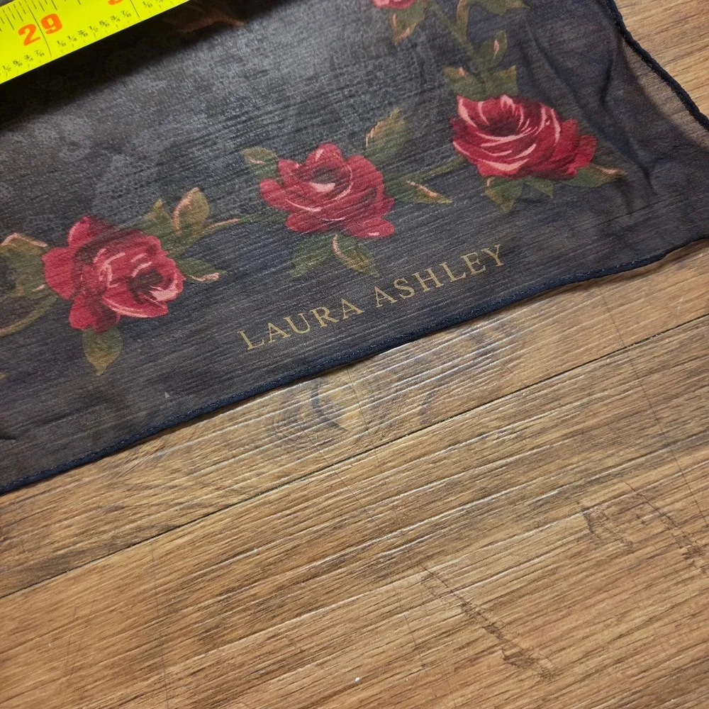 VTG Laura Ashley 100% Silk Square Scarf Red Rose Floral Paisley Japan Cottage